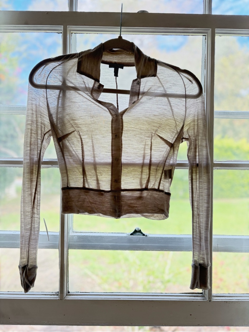 Morgane Le Fay Sheer Taupe Button-Down Shirt